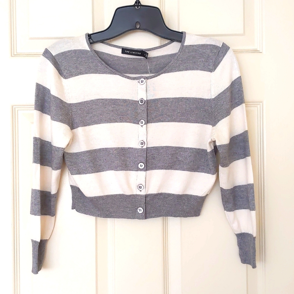 NWT. The Limited Silk/cotton/cashmere cropped sweater with multi color stripes.